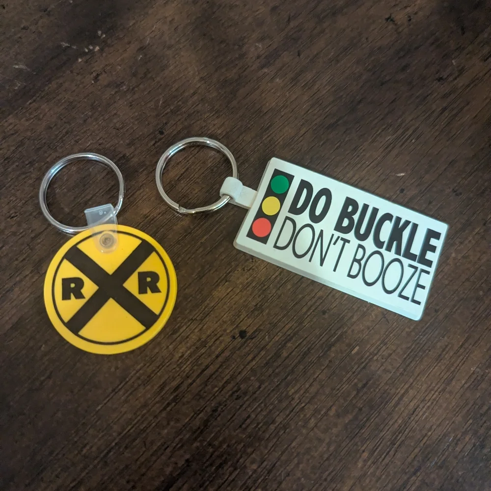 Vintage Safety PSA Keychains Railroad RR + “Do Buckle Don’t Booze”